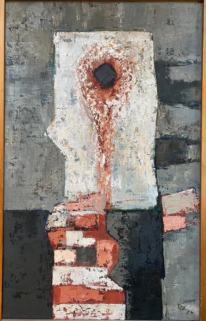 Abstract olieverf schilderij van 55 x 85 cm, Huis en Inrichting, Gebruikt, Oorspronkelijke maker, Onbekend, Ophalen of Verzenden