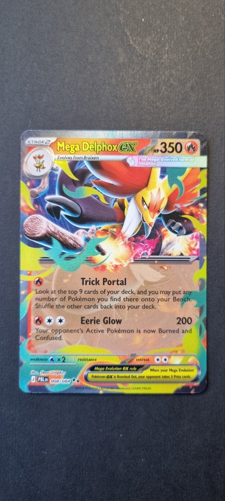 Mega Delphox EX PBL 008, Ophalen of Verzenden, Zo goed als nieuw, Losse kaart
