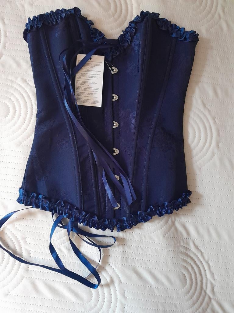 Donkerblauw korset met ruches en vetersluiting gloednieuw, Onbekend, Ophalen of Verzenden, Blauw, Body of Korset