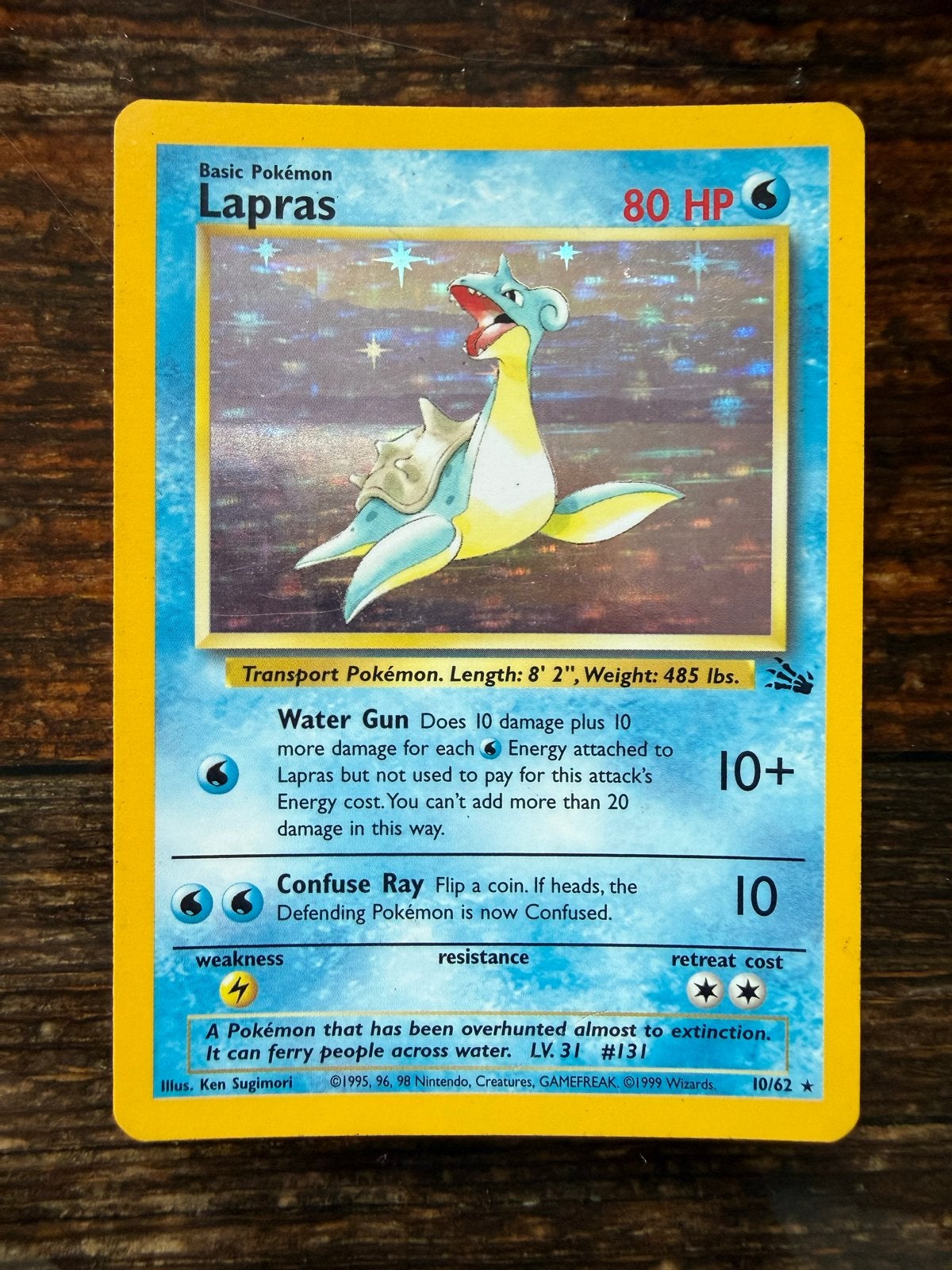Pokémon Kaart Lapras 10/62 Fossil Set Holo Glanzend, Ophalen of Verzenden, Gebruikt, Losse kaart, Foil