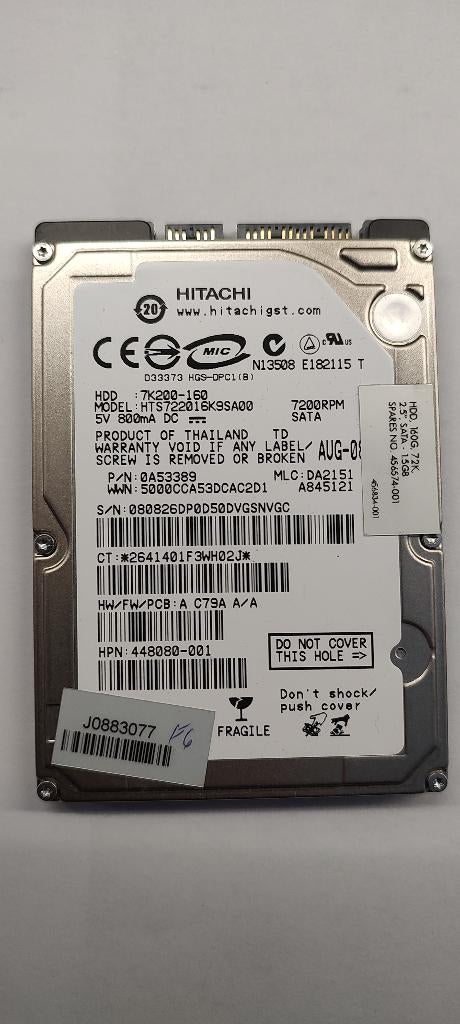 160Gb Hitachi 2.5" harddisk. HDD 7K200-160. HTS722016K9SA00, Ophalen of Verzenden