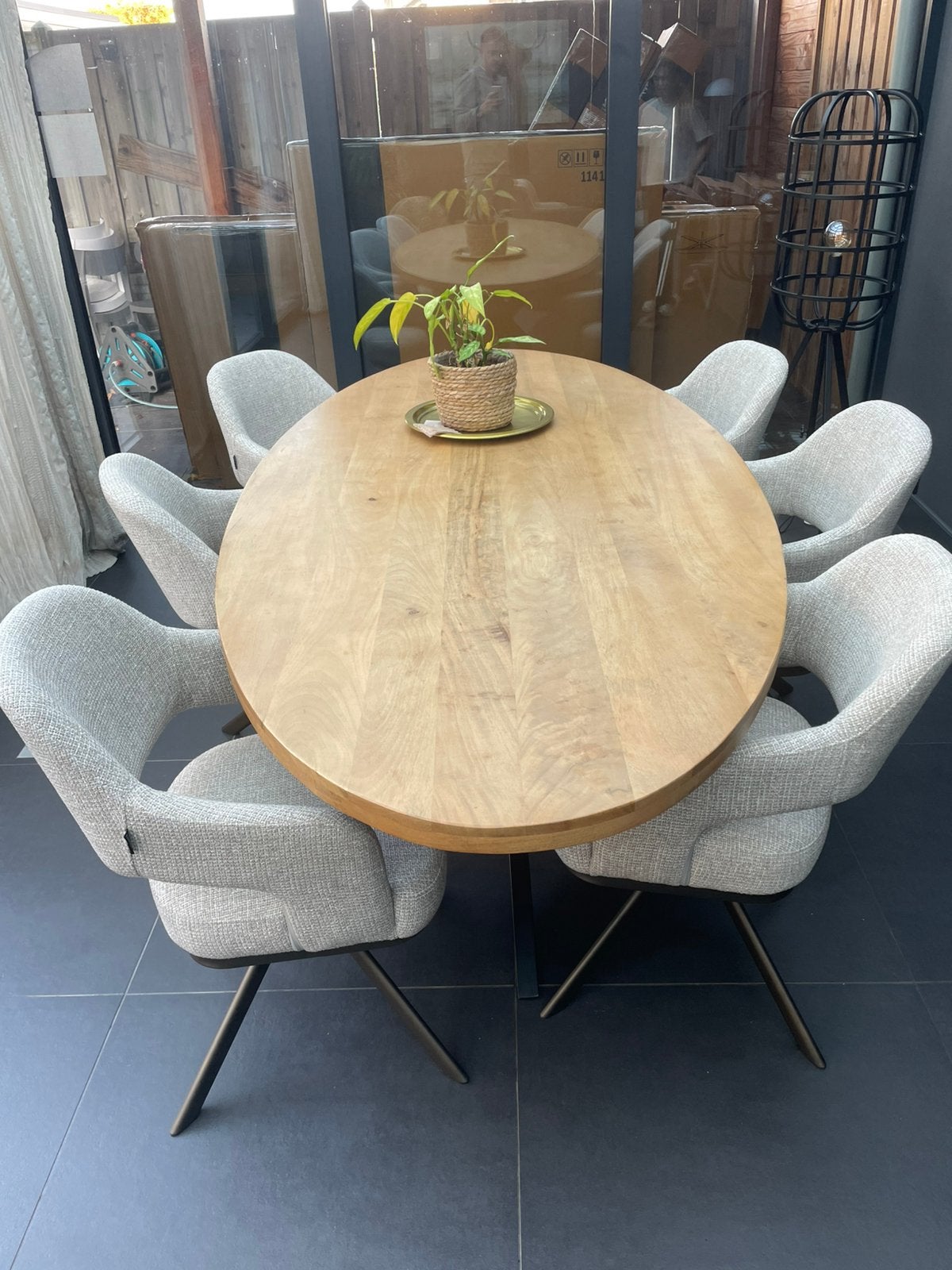 Ovale tafel 240x110cm mango massief, Ophalen, 100 tot 150 cm, Landelijk/industrieel, 200 cm of meer