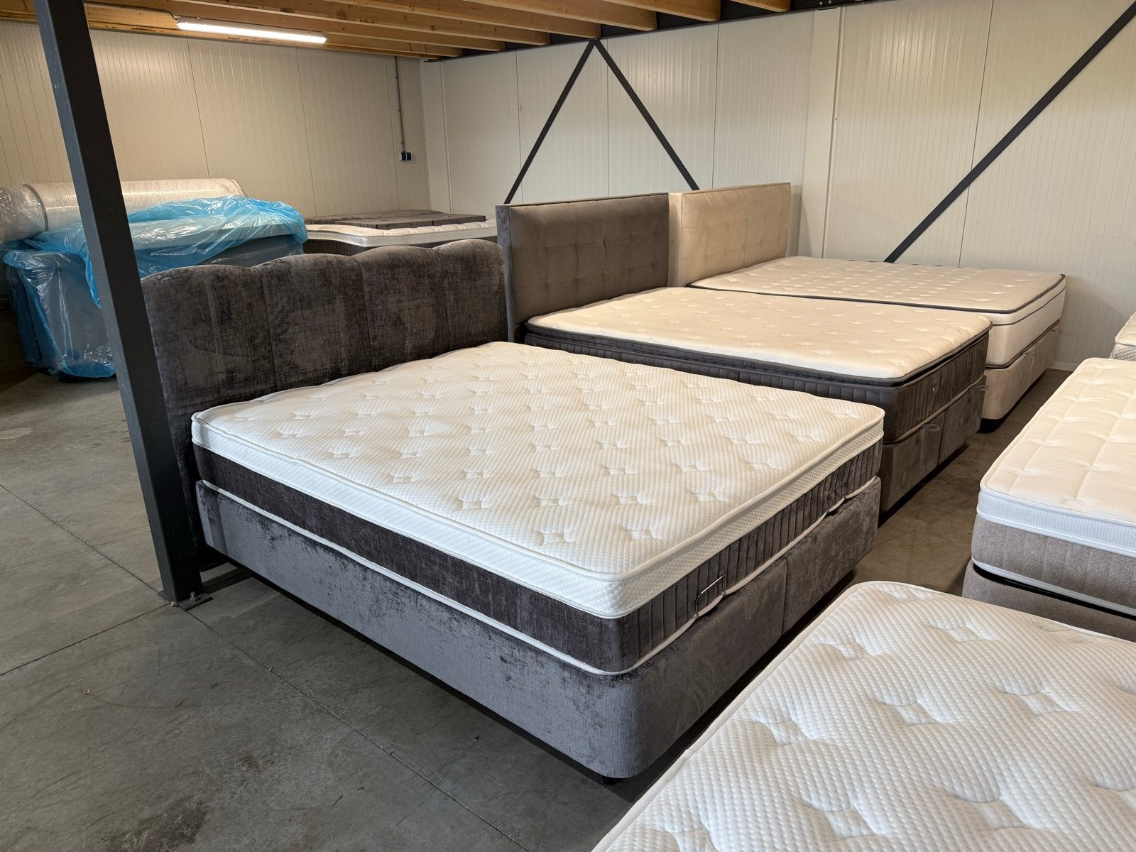 Boxspring 160x200 Antraciet met matras en opbergruimte, Ophalen of Verzenden, 200 cm, Grijs, 160 cm