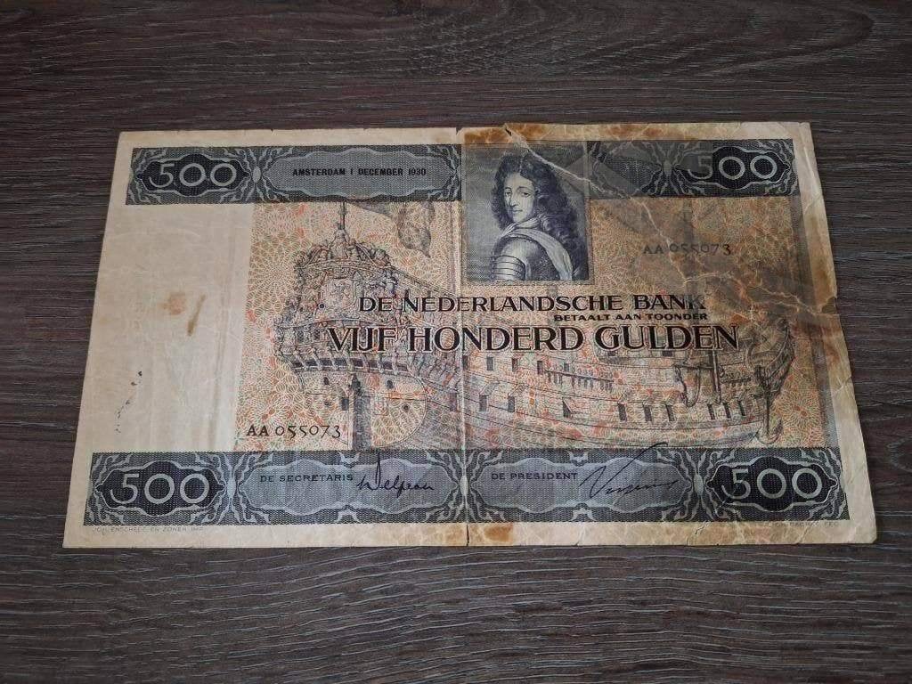 Zeldzaam biljet 500 gulden Stadhouder Willem 3 / Schip, 1930, Ophalen of Verzenden