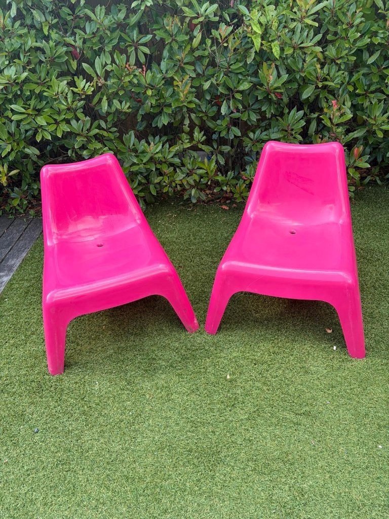 Roze loungestoel Ikea plastic, Tuin en Terras, Tuinstoelen, Ophalen, Zo goed als nieuw, Plastic, Stapelbaar