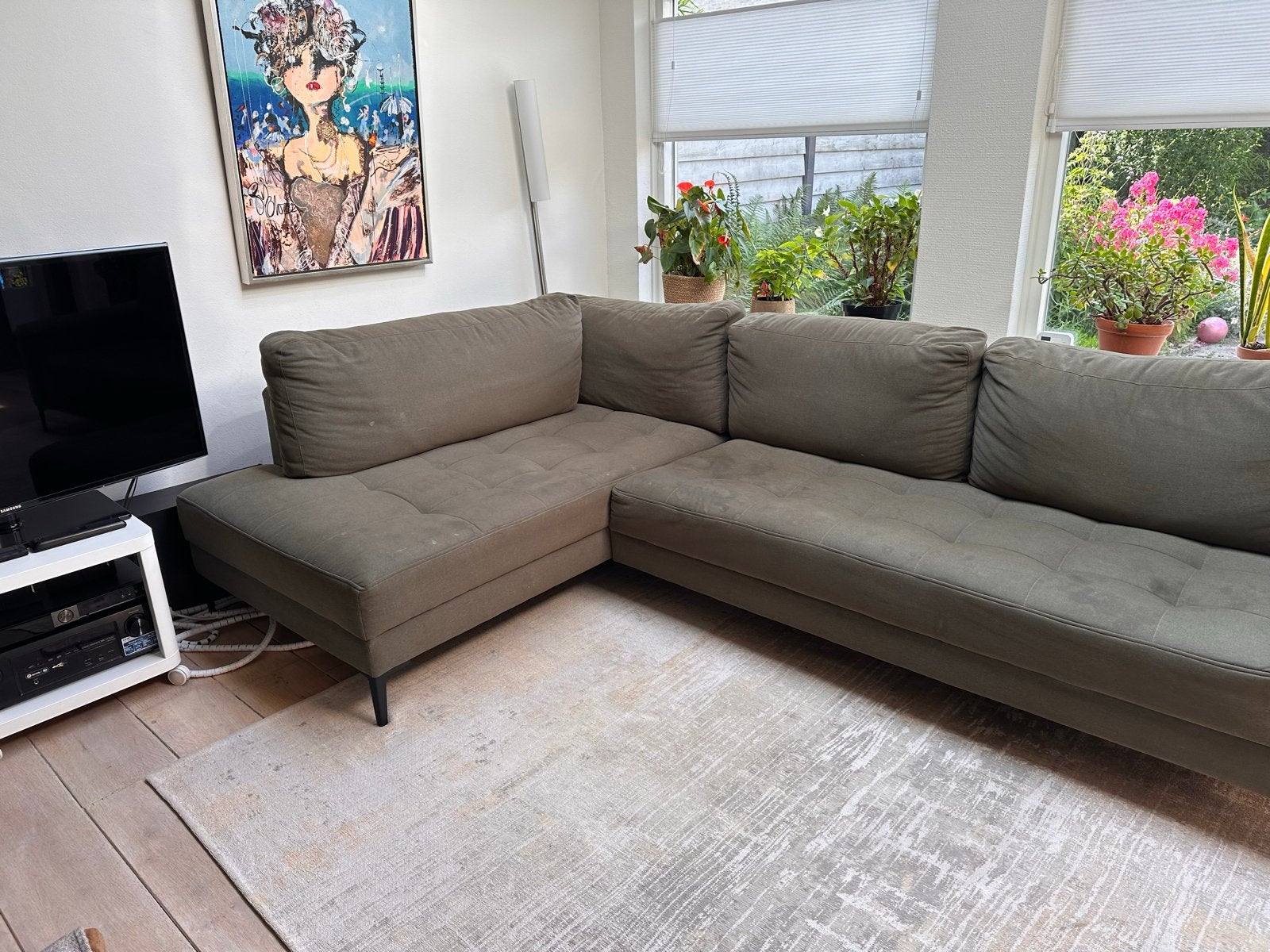 Comfortabele hoekbank met gebruiksporen, Huis en Inrichting, Banken | Bankstellen, Ophalen, 250 tot 300 cm, Gebruikt, Hoekbank
