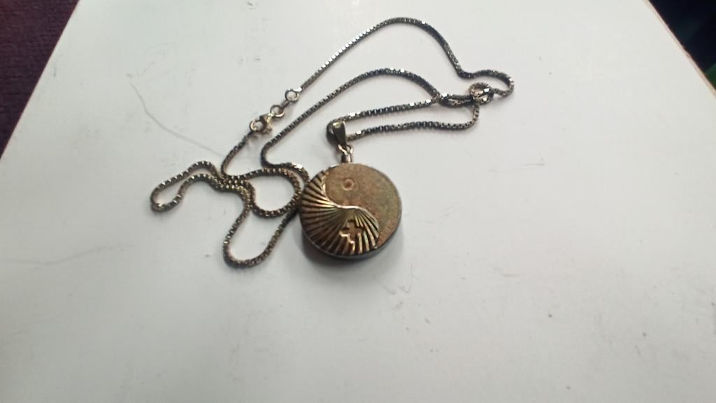 Zilveren ketting met Yin Yang hanger, Met hanger, Gebruikt, Ophalen of Verzenden, Zilver