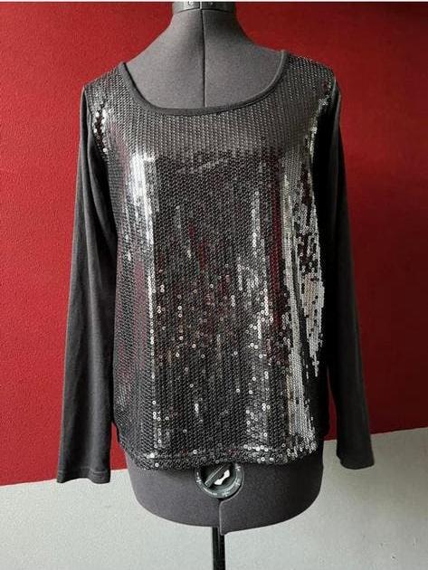 Grijs T-shirt met  zilveren pailletten True Spirit maat L., Maat 38/40 (M), Ophalen of Verzenden, Zo goed als nieuw, Korte mouw