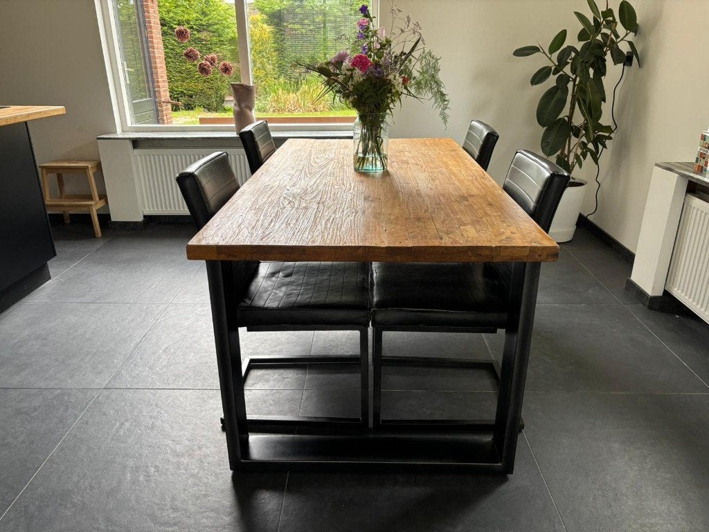 Eettafel Romaro 190x95 massief teakhout met 4 gratis stoelen, Huis en Inrichting, Gebruikt, Teakhout, Vijf personen of meer, 150 tot 200 cm