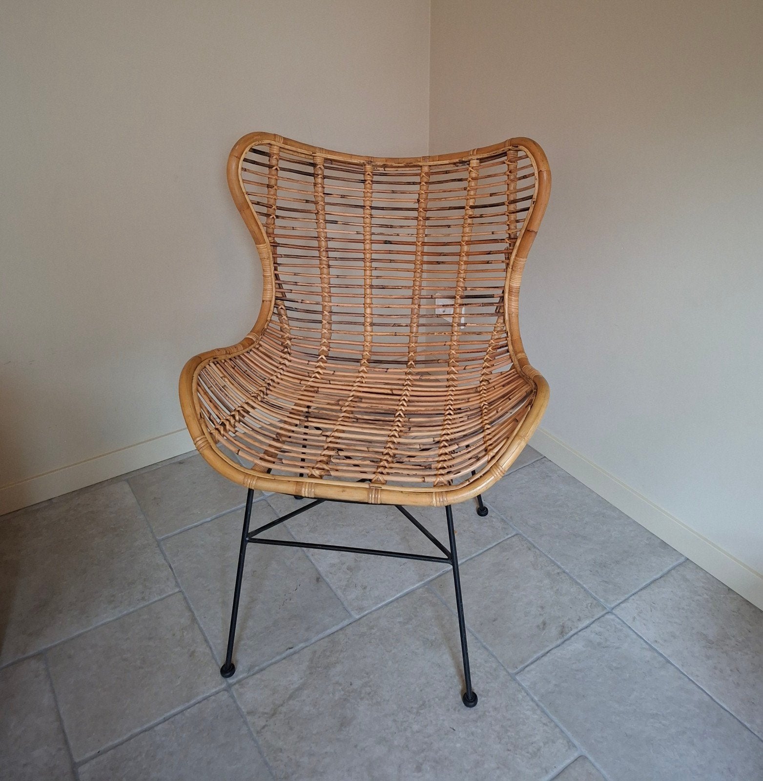 Rotan stoel met metalen onderstel, Ophalen, Gebruikt, Overige kleuren, Bohemian, Modern