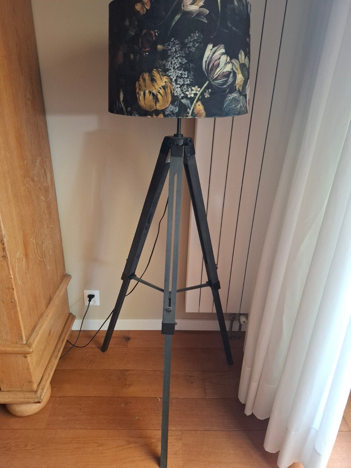 Staande lamp met bloemenprint kap, Ophalen, Gebruikt, E27 (groot), Modern, Botanisch