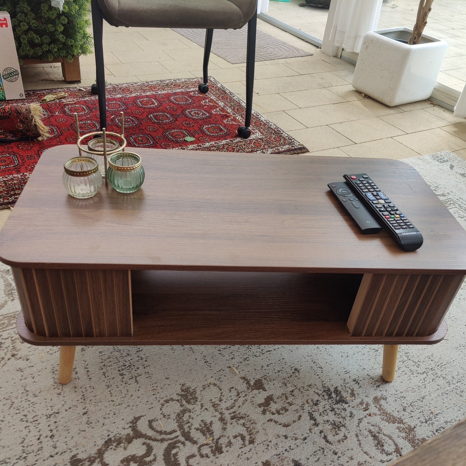 Kleine stijlvolle salontafel/ koffietafel met opbergruimte, Ophalen, 100 tot 150 cm, 50 tot 100 cm, Zo goed als nieuw