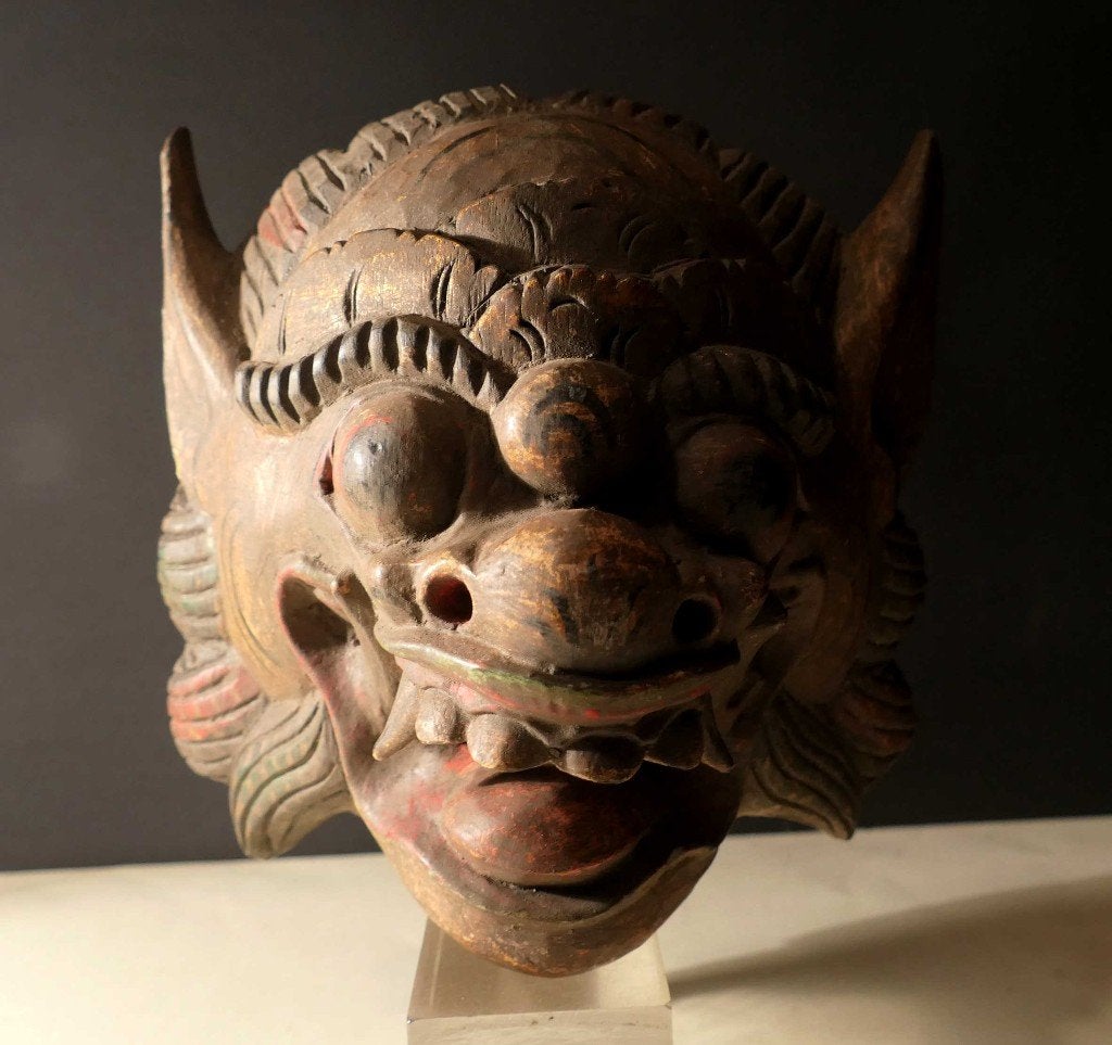 Demonen masker uit Bali, Indonesie MX1 kunst oud beeld hout, Ophalen of Verzenden