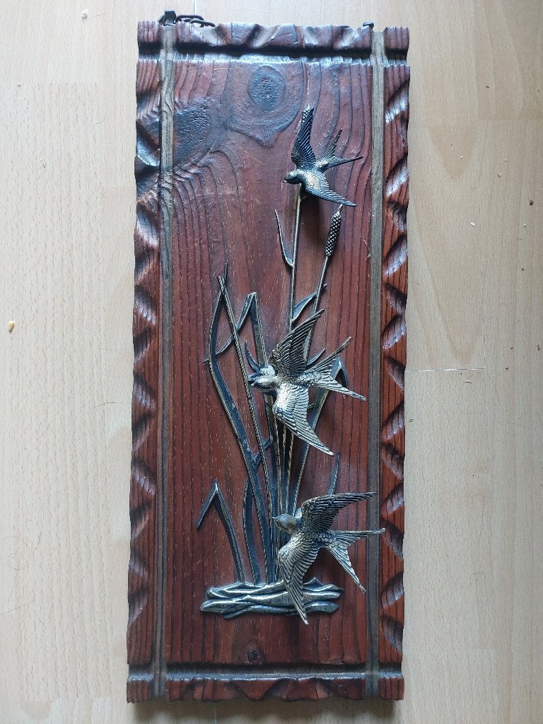 Vintage 3D houten wanddecoratie zwaluwen, 45 cm, 20 cm, Hout, Decoratieobject