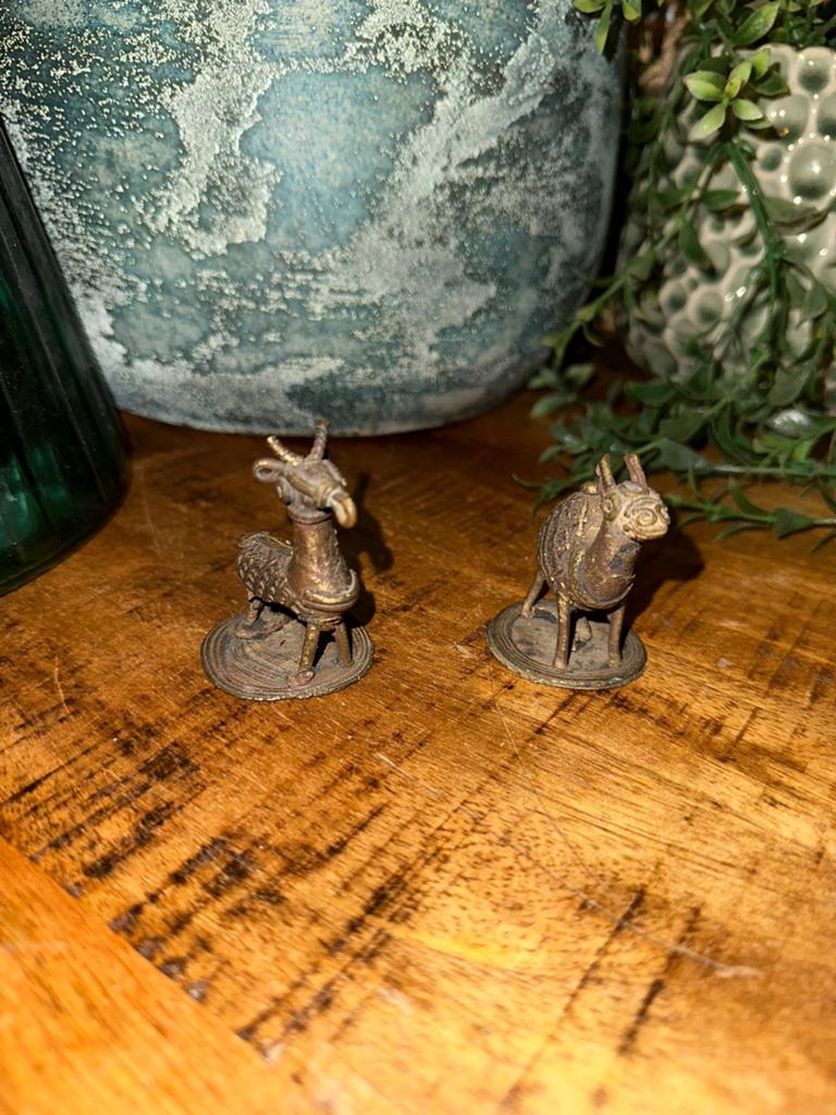 Vintage bronzen Dierenbeeldjes - Geit en Schaap, Ophalen of Verzenden