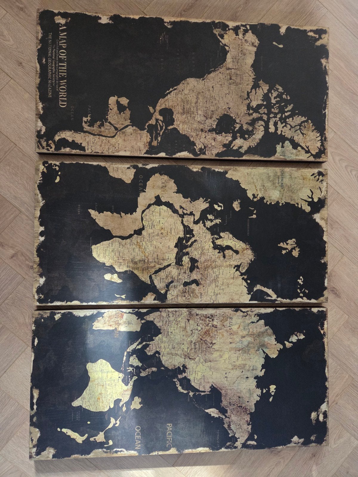 Wanddecoratie Wereldkaart - 3 Panelen, Ophalen, Gebruikt, Hout, Wandbord of Wandpaneel