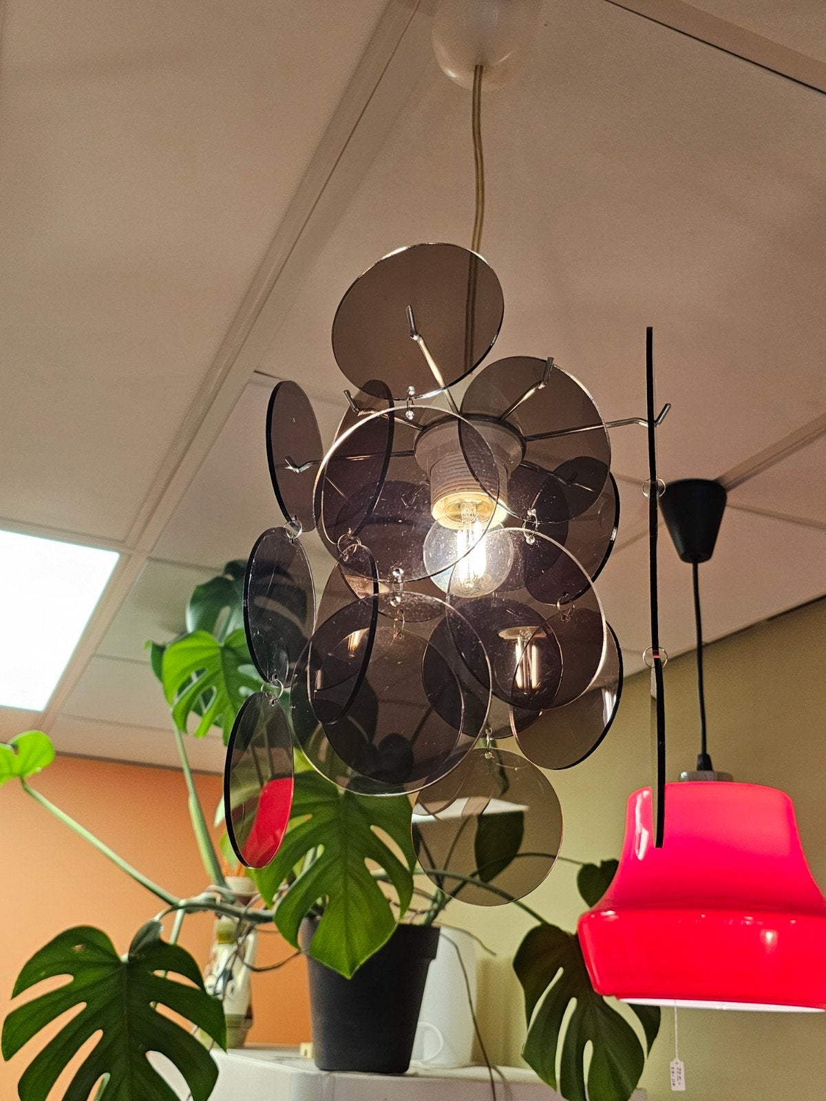 Vintage Hanglamp Mauve-paarse Paars Plexiglas, Ophalen of Verzenden, Nvt, Nvt, Nvt