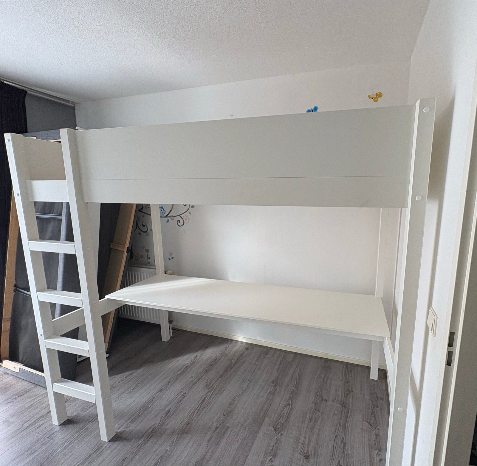 Hoogslaper met bureau - wit + matras, Huis en Inrichting, Ophalen, 100 cm, Hoogslaper, Eenpersoons