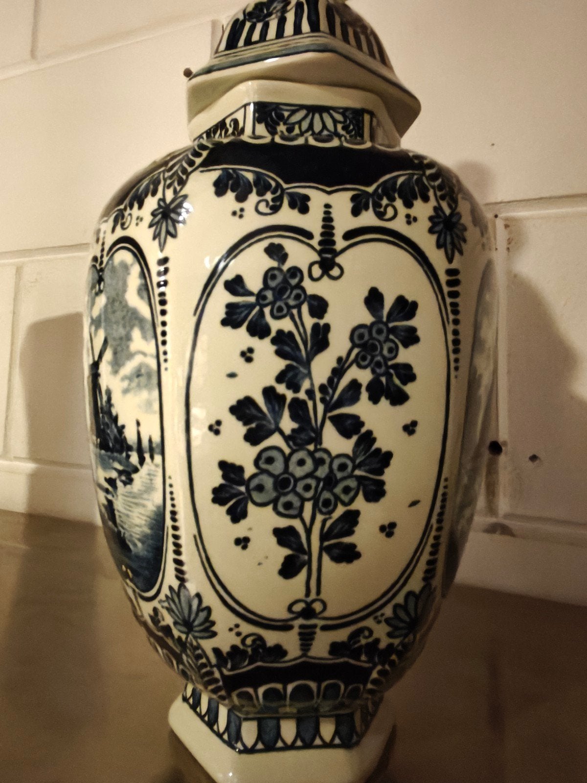Prachtige Vaas met deksel Delfts Blauw in Top Staat 34 cm, Ophalen of Verzenden