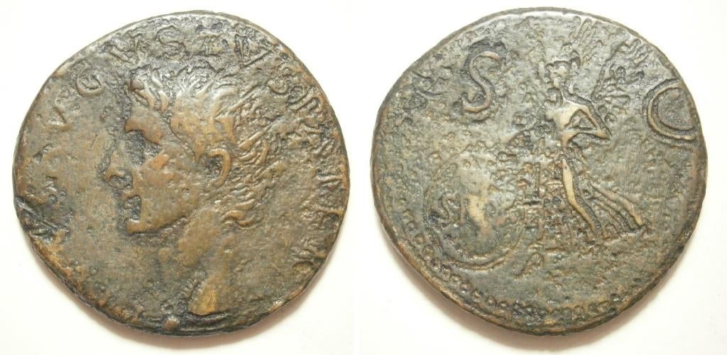 Romeinse munt Divus Augustus Æ Dupondius - 22-30 AD -RRR -, Ophalen of Verzenden, Italië, Losse munt