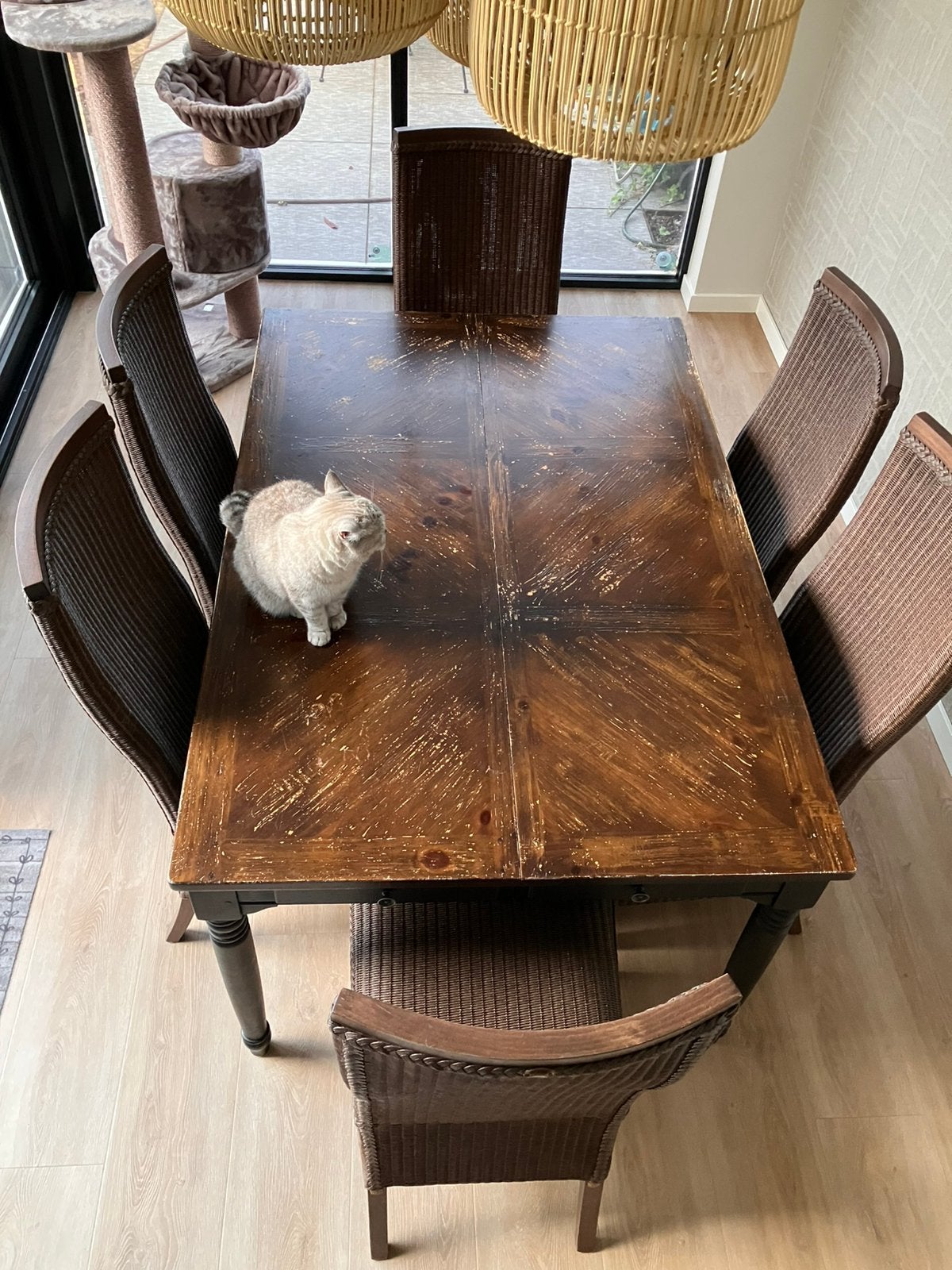 Amerikaanse eetkamertafel plus 6 loomstoelen, Huis en Inrichting, Complete eetkamers, Gebruikt, 4 tot 6 stoelen, Ophalen