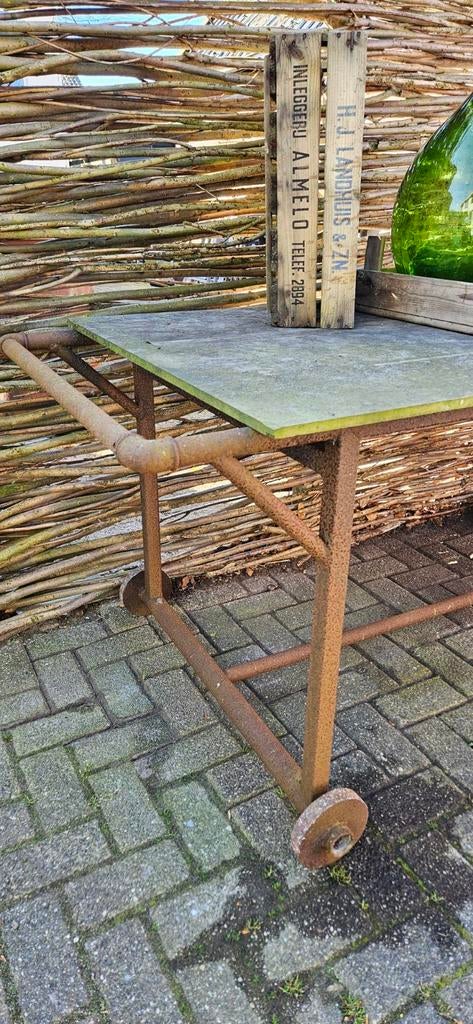 Robuuste tuintafel op wielen - Industrieel design, Ophalen, Gebruikt, Rechthoekig, Metaal