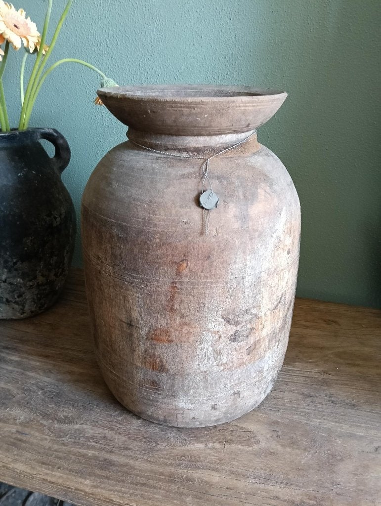 Hoffz kruik XL Nepalese kruik 38 cm hoog, Ophalen of Verzenden, Zo goed als nieuw, Hout, Landelijk