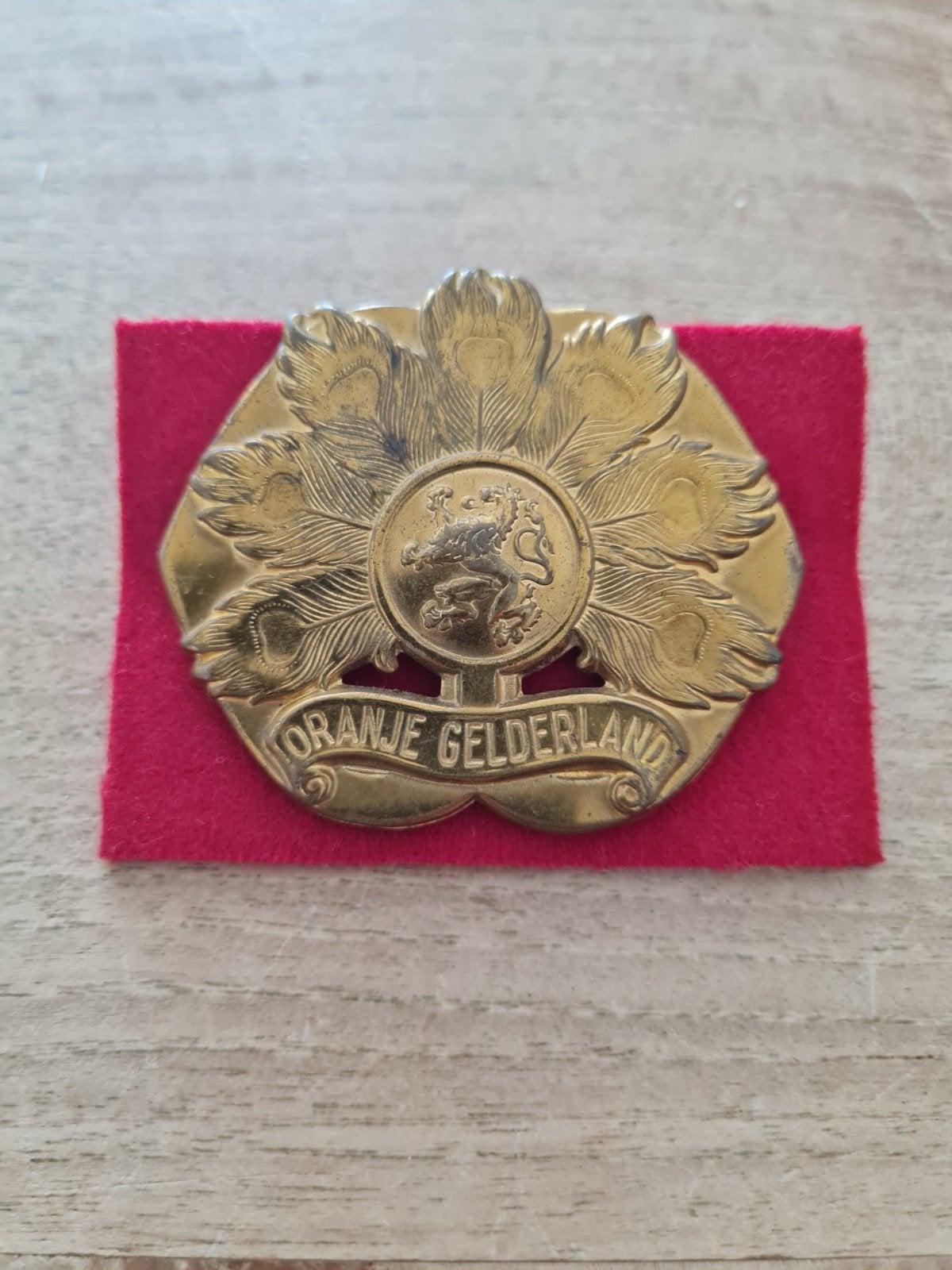 Baret embleem Oranje Gelderland, Verzamelen, Verzenden, Landmacht, Nederland, Embleem of Badge