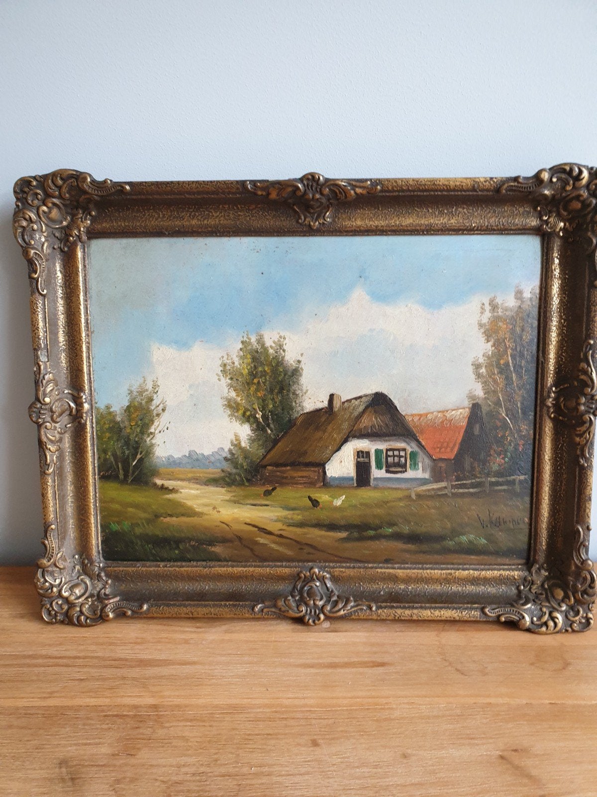 Schilderij met oude boerderij, Ophalen, Landschap