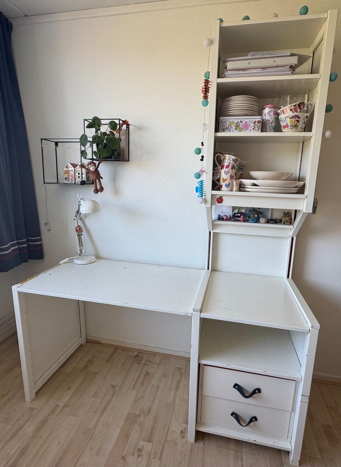 Wit lundia bureau met opbergkast en lades - Gebruikt, Ophalen, Gebruikt, Met lades, Spaanplaat of MDF