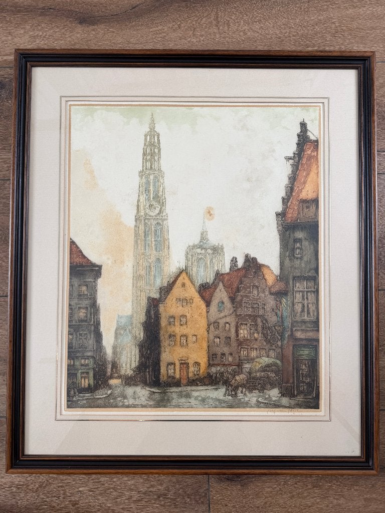 Alfred van Neste – kleurenets Kathedraal Oude Koornmarkt, Ophalen, Architectuur, Ets