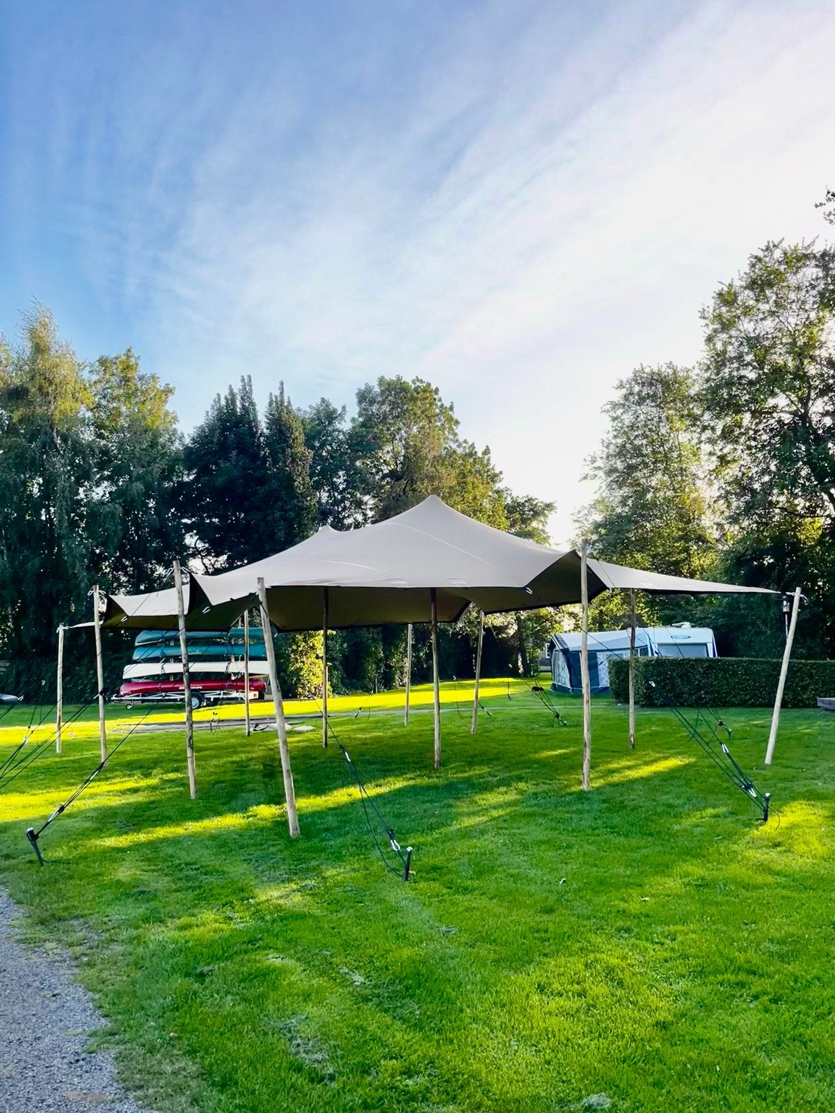 Sfeervolle stretchtent 7,5  10,5 meter – te huur, Ophalen, Nieuw