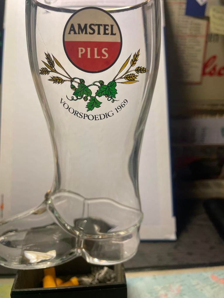 Vintage Amstel Pils “Voorspoedig 1969” Bierglas Laars, Verzamelen, Biermerken, Ophalen of Verzenden, Gebruikt