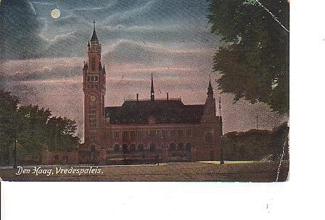 Ansichtkaart 	Den Haag	Vredespaleis	bij nacht, Verzenden, 1920 tot 1940, Gelopen, Zuid-Holland