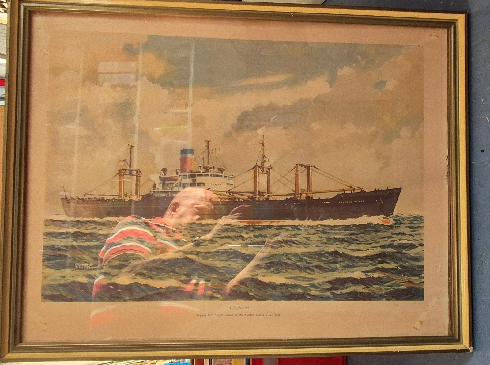 Ingelijste maritieme prent "Westbound" - John S. Smith, Antiek en Kunst, Achter glas, Maritiem / water, Overige ondergronden, Ophalen of Verzenden