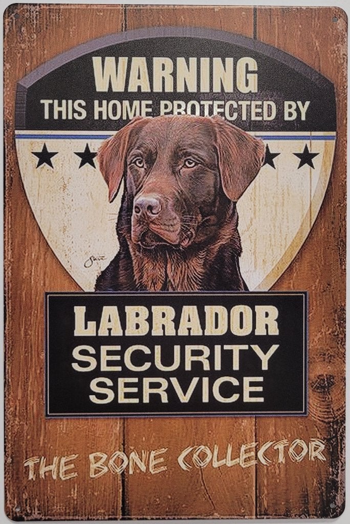 Labrador bruin security service reclamebord van metaal deco