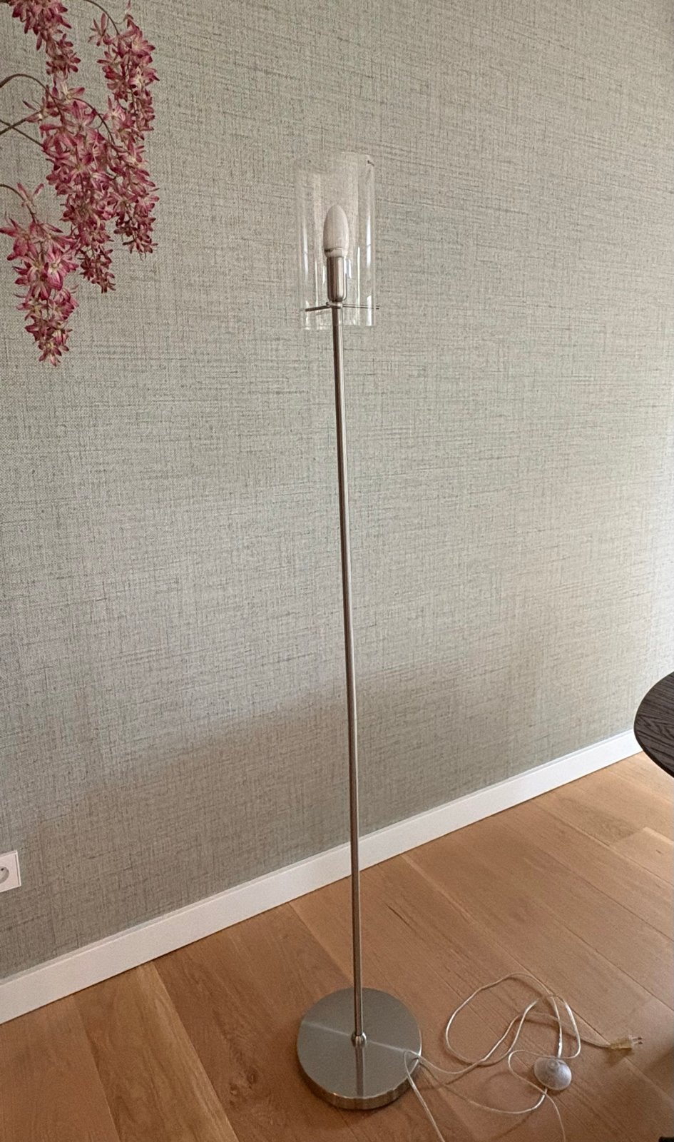 Moderne staande lamp met glazen cilinder, Dot Design, Ophalen, Gebruikt, E27 (groot), Glas