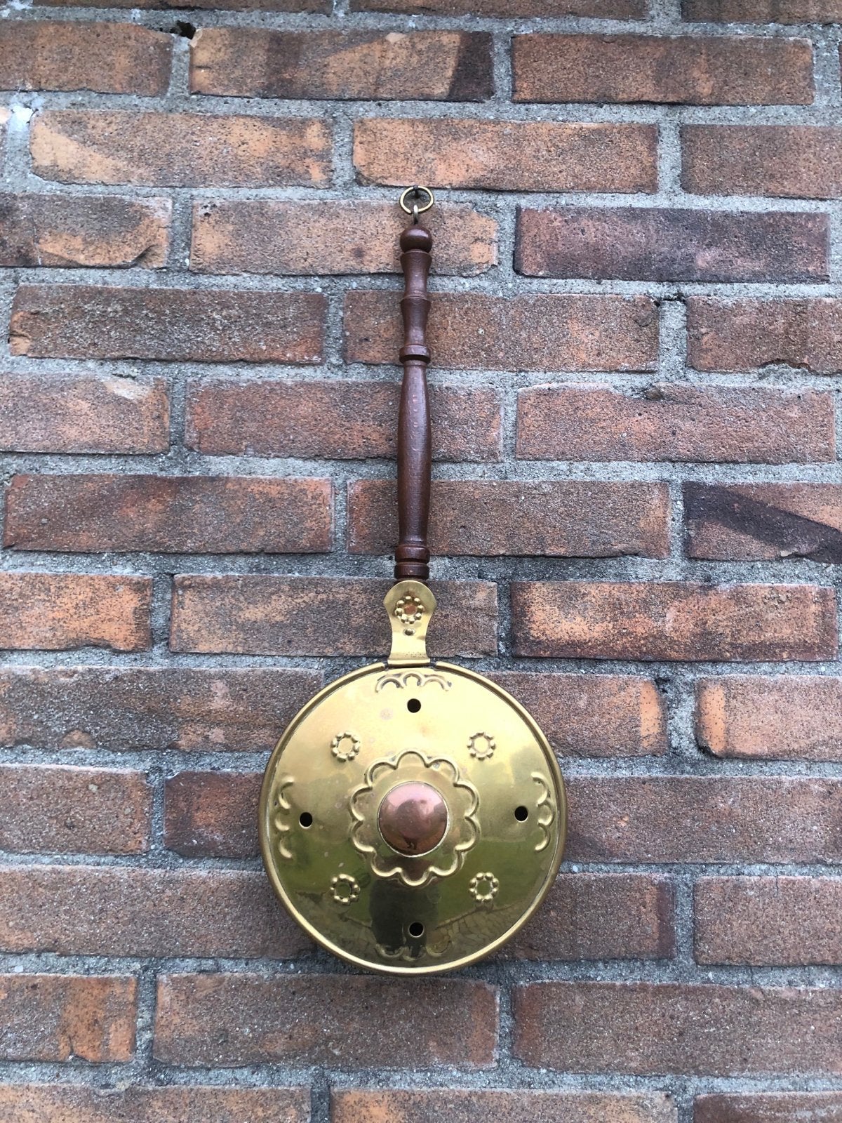Antieke koperen beddenpan met houten steel, Ophalen of Verzenden, Koper