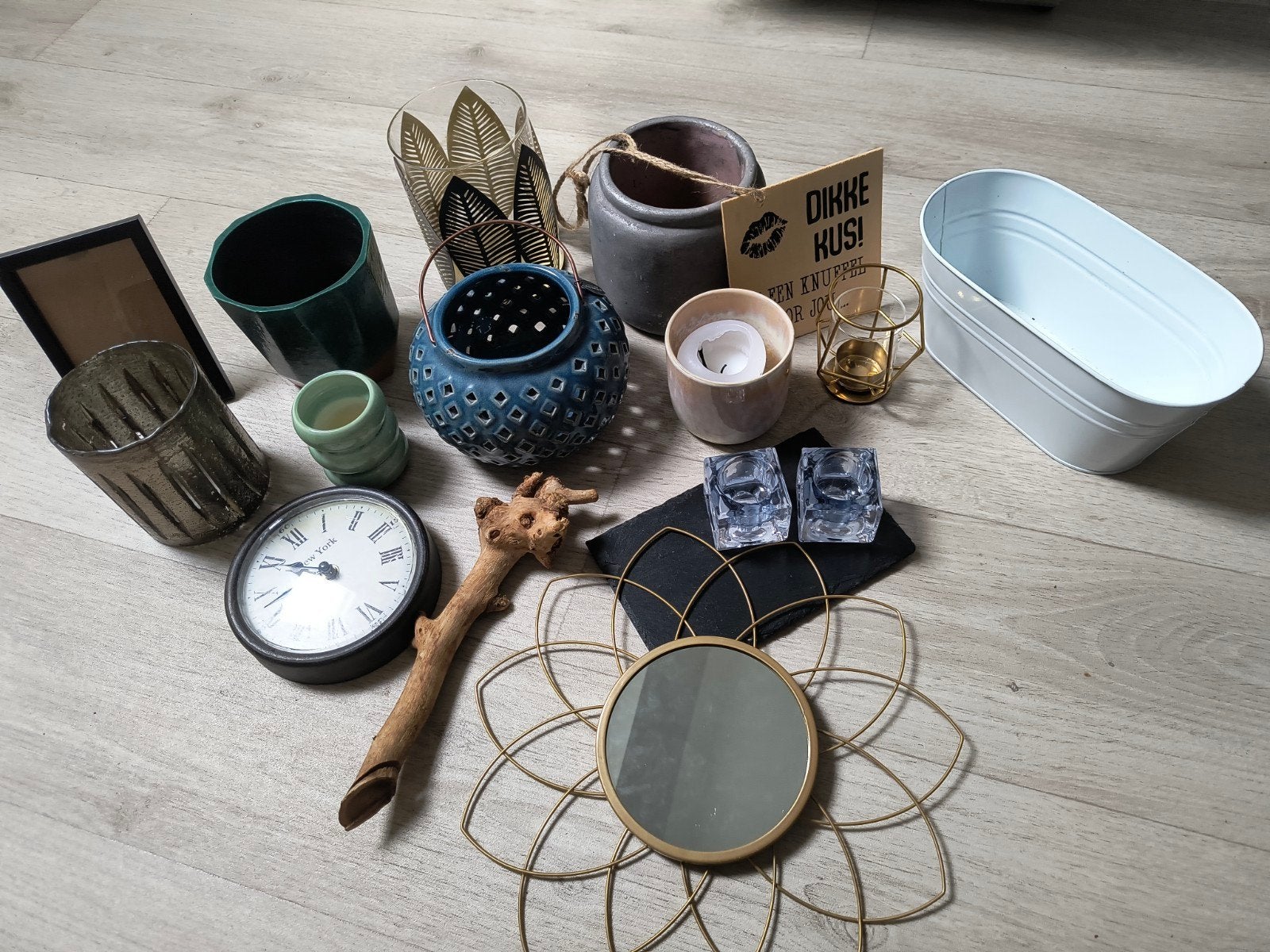 Diverse woonaccessoires: vazen, kaarsen, spiegel en meer, Huis en Inrichting, Ophalen of Verzenden, Gebruikt, Meerkleurig, Modern