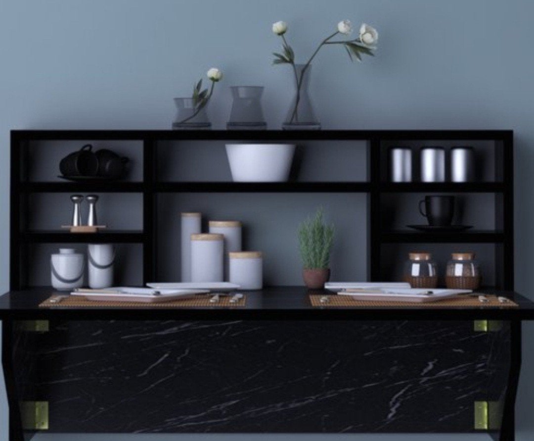 Wandgemonteerde opklapbare tafel met marmerlook, Ophalen, Modern, Industrieel, Minimalistisch, Nieuw, 75 cm of meer