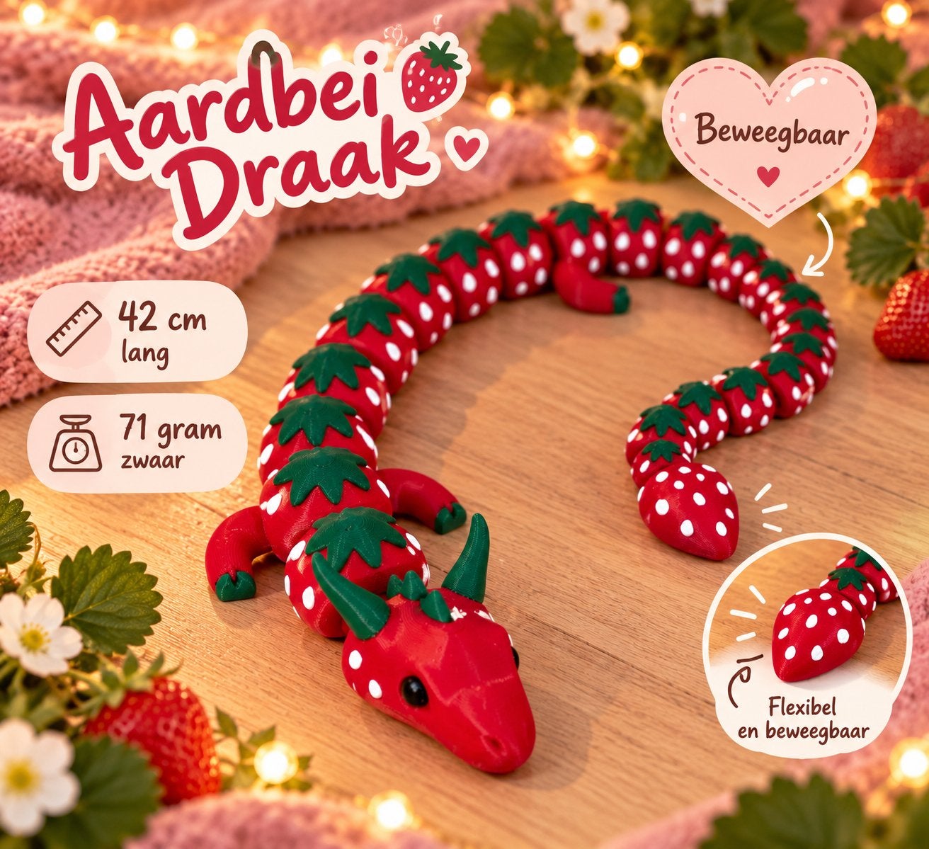 Aardbei Draak. Flexibel en Bewegelijk, Ophalen of Verzenden, Nieuw, Jongen of Meisje