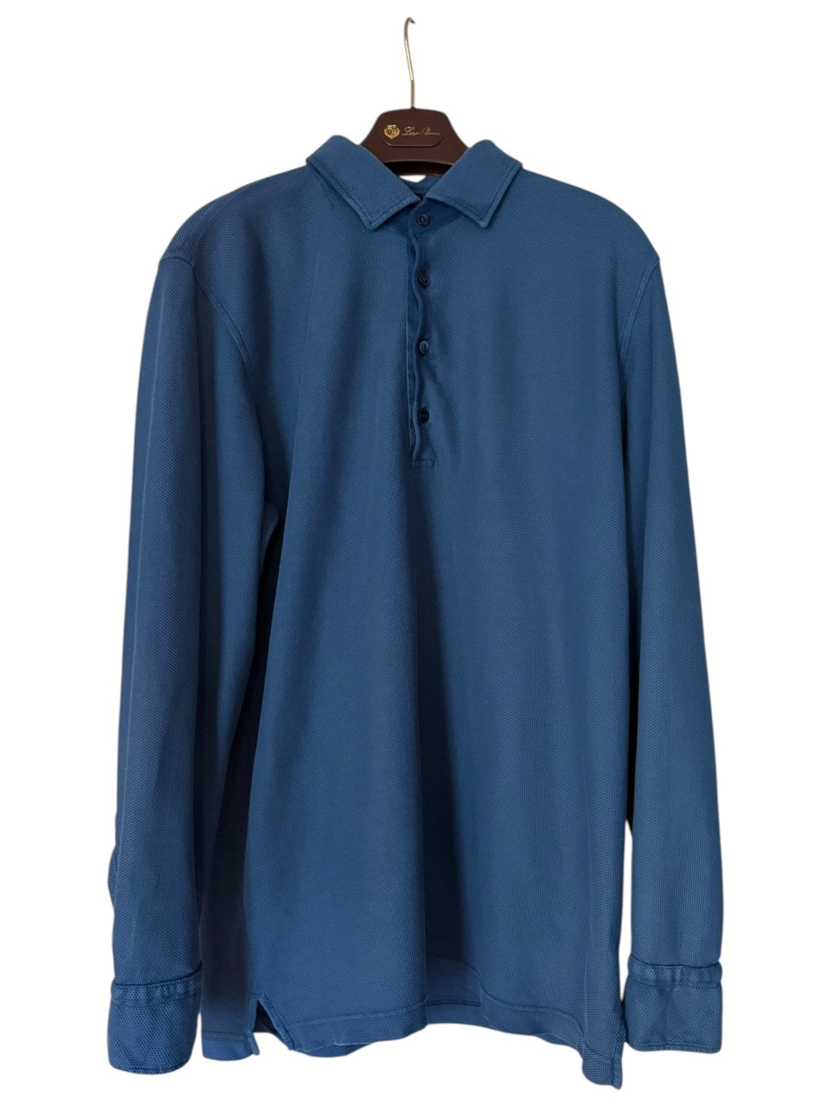 Loro Piana Long Sleeve Piqué Polo Maat L Blauw, Ophalen of Verzenden, Zo goed als nieuw, Maat 52/54 (L), Blauw