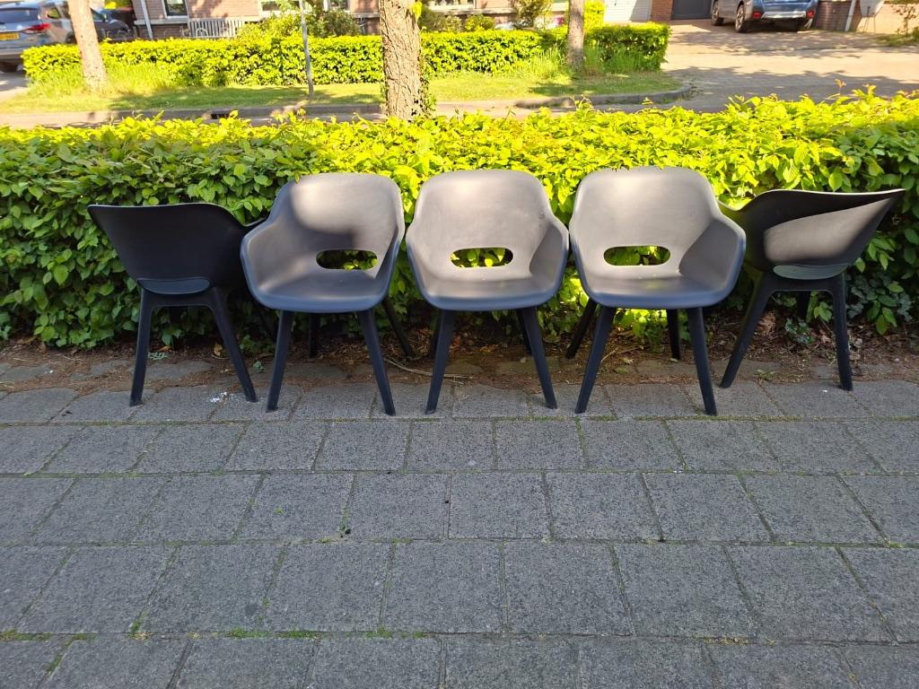 6 x Allibert tuinstoelen - Akola antraciet, Ophalen, Gebruikt, Kunststof