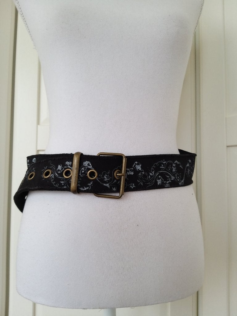 EDC Esprit zgan zwarte canvas print heup riem heupriem, 3 tot 5 cm, Zwart, 90 tot 100 cm, Heupriem