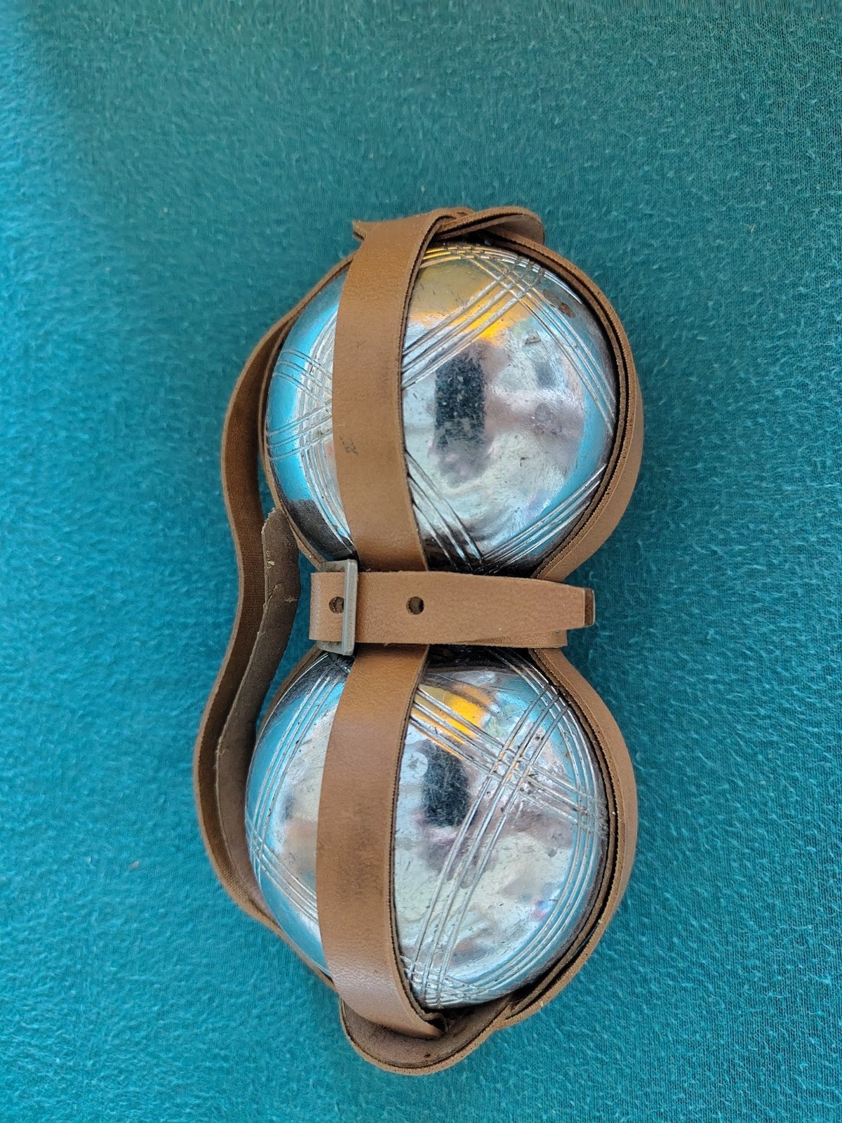 Vintage Petanque Ballen Set met Leren Houder, Ophalen, Gebruikt