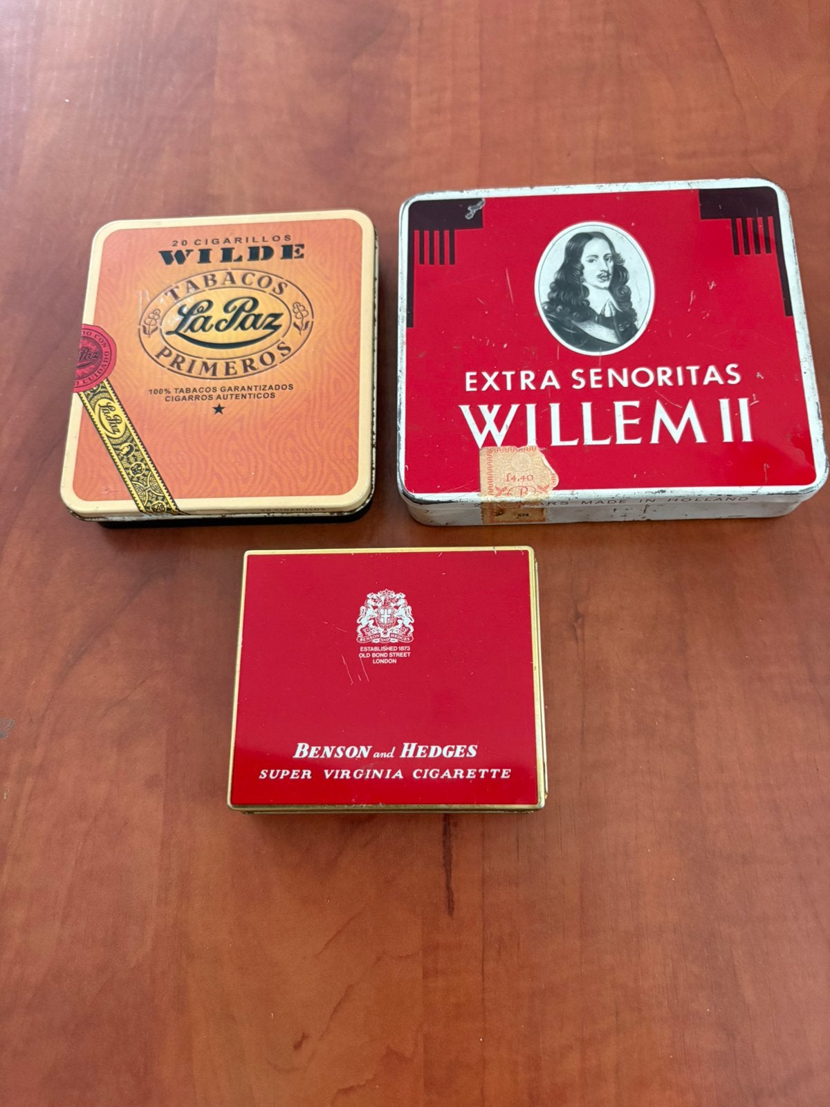 Tabaksdoosjes Willem II, La Paz en Benson and Hedges, Ophalen of Verzenden, Gebruikt, Tabaksdoos of Verpakking