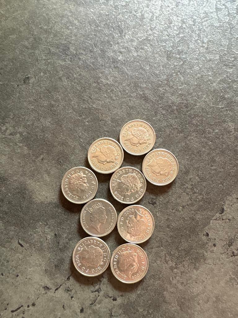 9 stuks 5 pence munten, Ophalen of Verzenden, Overige landen, Setje