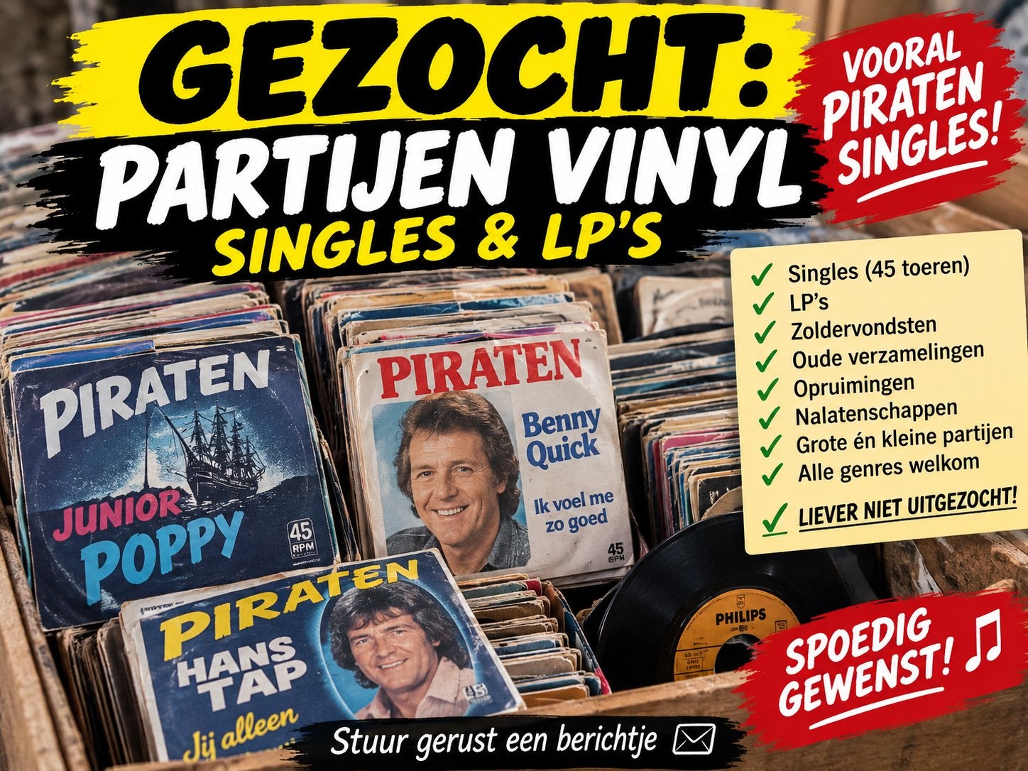 GEZOCHT: PARTIJEN VINYL – SINGLES & LP’S, Cd's en Dvd's, Vinyl Singles, Ophalen, Gebruikt
