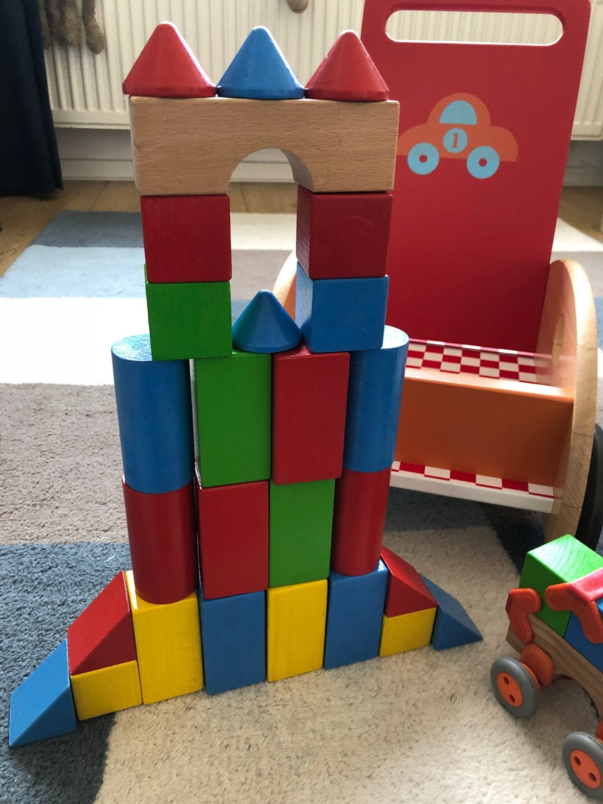 Haba Houten Blokken Set met Loopwagen - Kleurrijk Speelgoed, Ophalen, Gebruikt, Overige merken