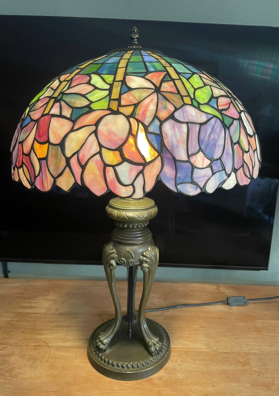 Tiffany glas en lood tafellamp 80x52, Ophalen, Zo goed als nieuw, Glas